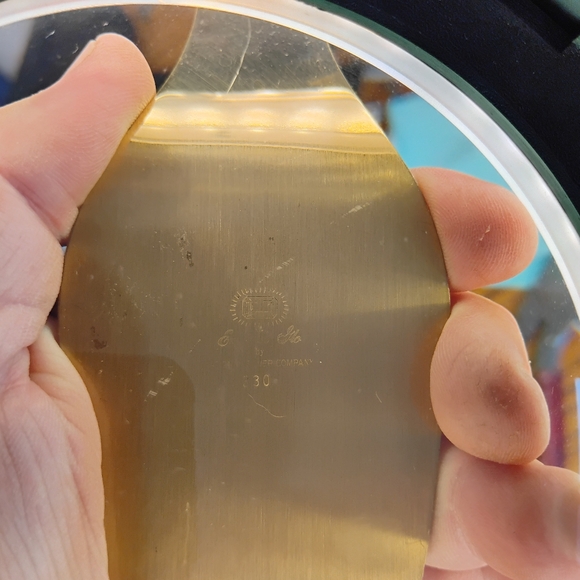 Vintage Rose gold plated mid century cake plate with cake server green lucite ha - Picture 5 of 5